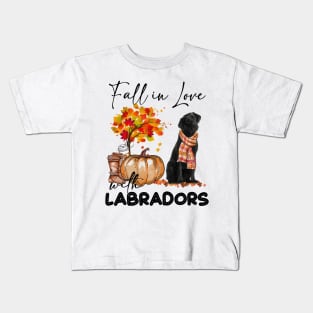 Fall In Love With Labradors Dog Fall Pumpkin Thanksgiving Kids T-Shirt